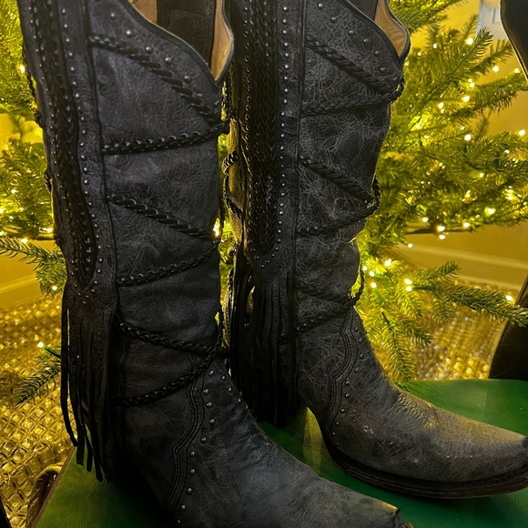 Corral Boots Shoes - Chic Black Fringe Heeled Boots
